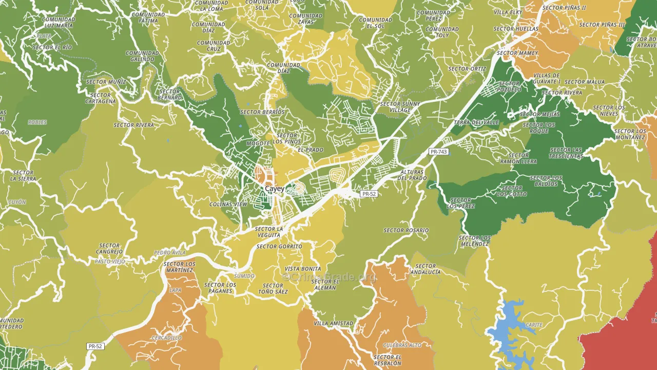 Cayey, PR Map of Robbery Rates