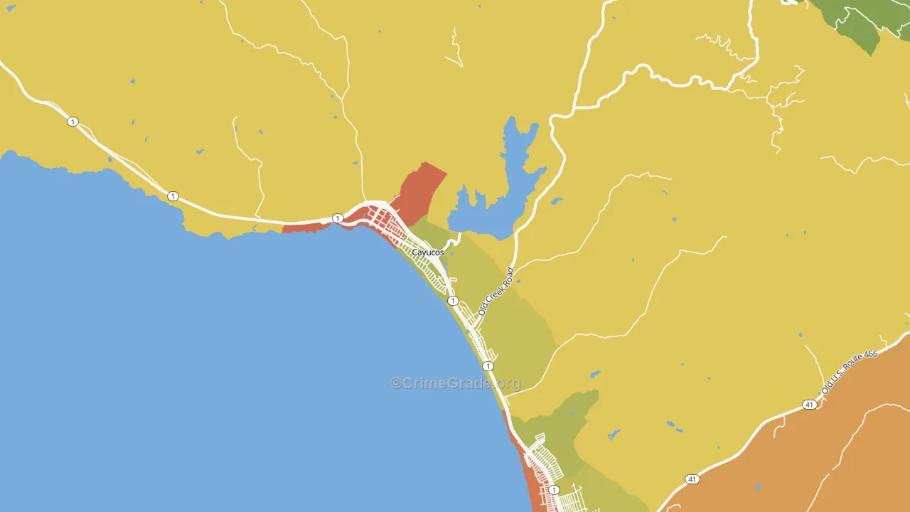 Cayucos, CA Map of Robbery Rates