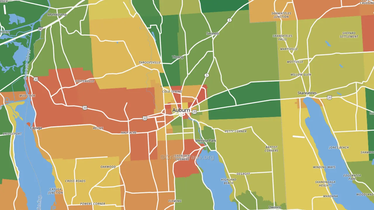 Cayuga County, NY Map of Robbery Rates