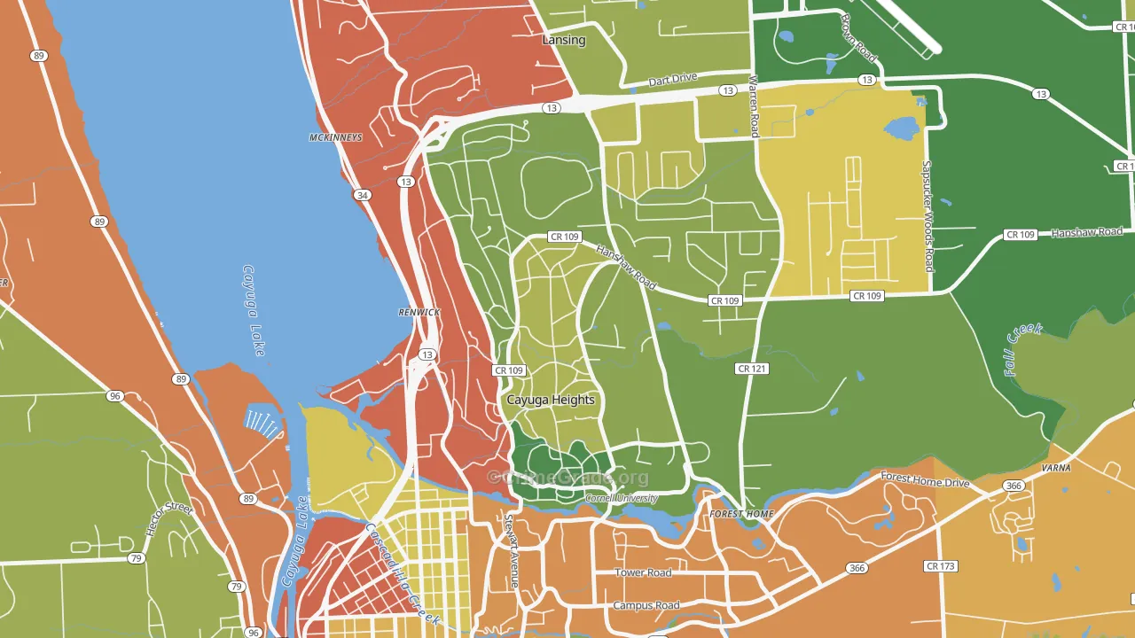 Cayuga Heights, NY Map of Robbery Rates