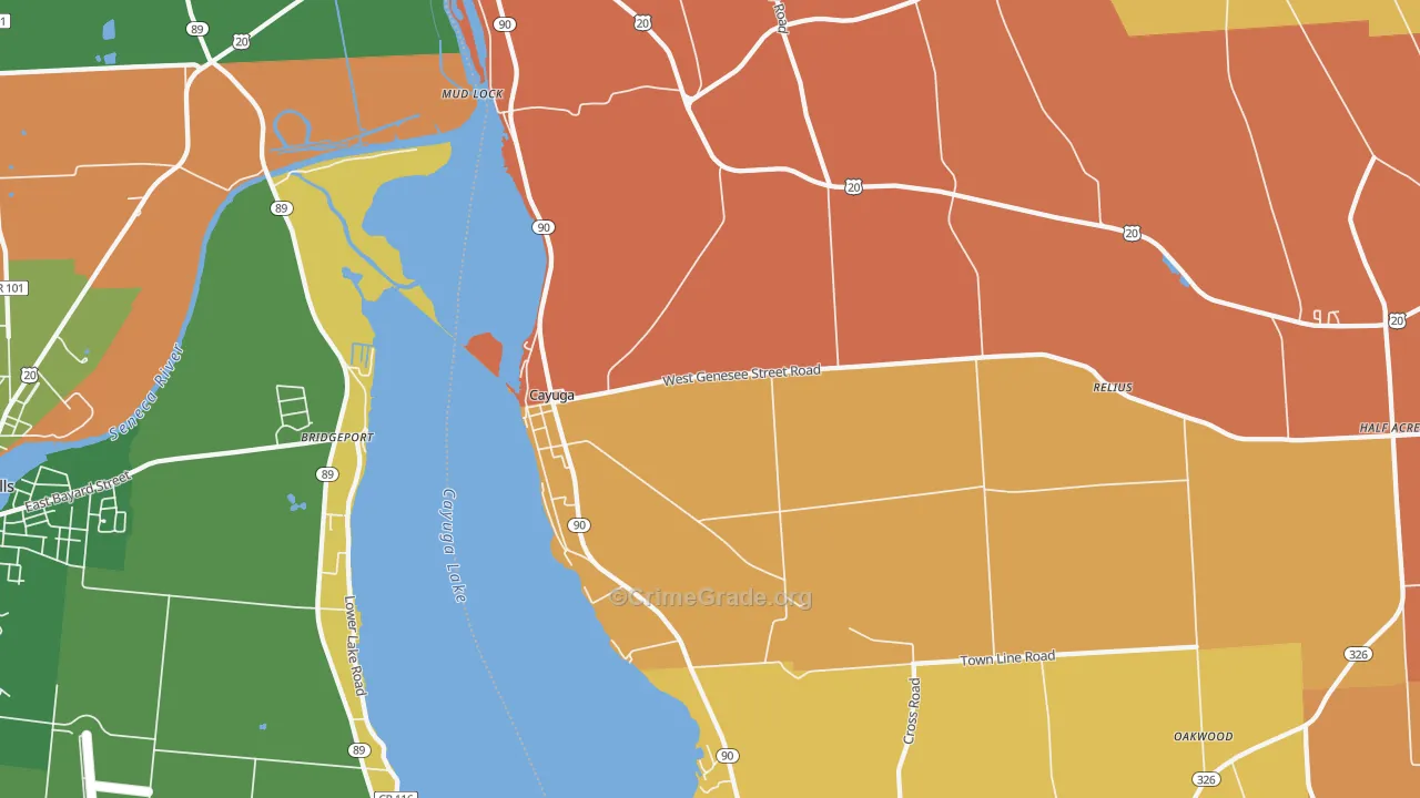 Cayuga, NY Map of Robbery Rates