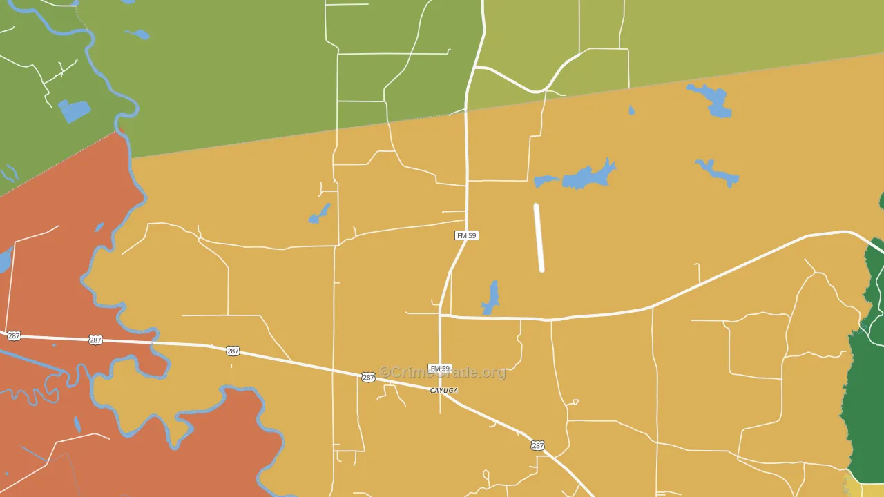 Cayuga, TX Map of Robbery Rates