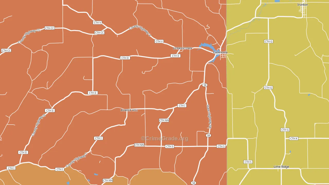 Cazenovia, WI Map of Robbery Rates