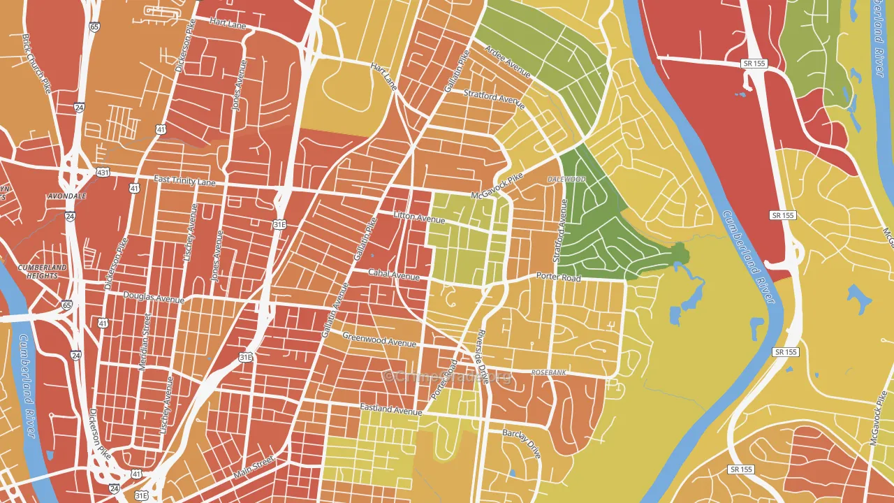 CCSI-South Inglewood, Nashville, TN Map of Robbery Rates