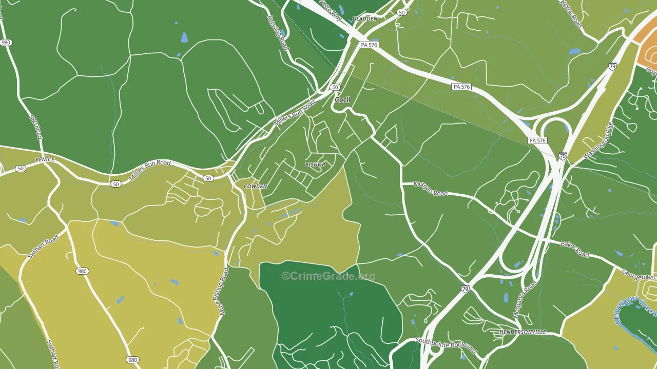 Cecil-Bishop, PA Map of Robbery Rates