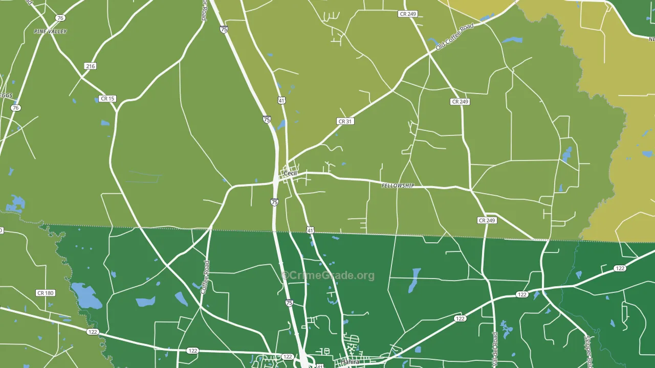 Cecil, GA Map of Robbery Rates