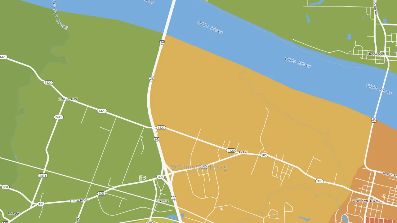 Cecil, KY Map of Robbery Rates