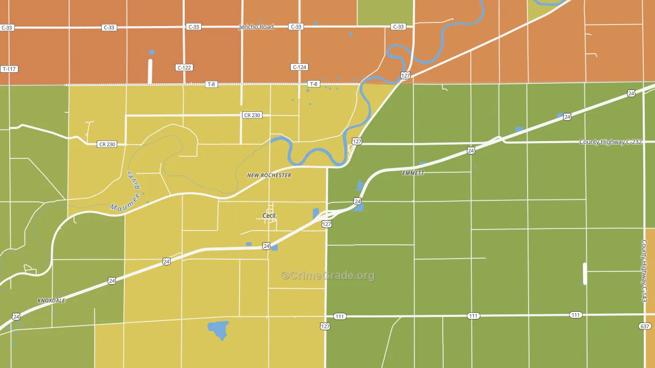 Cecil, OH Map of Robbery Rates