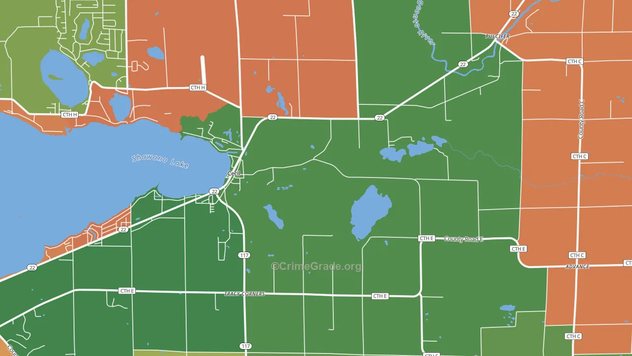 Cecil, WI Map of Robbery Rates