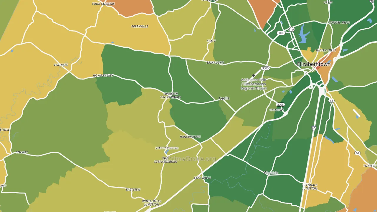 Cecilia, KY Map of Robbery Rates