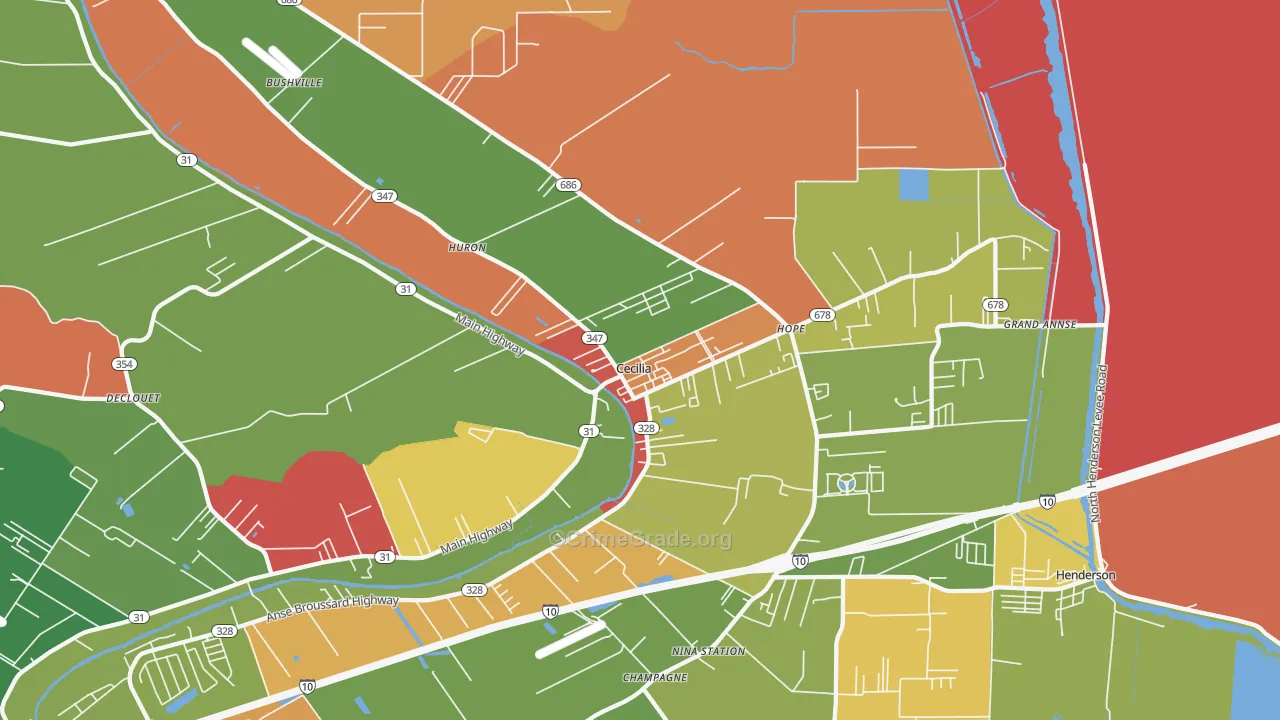 Cecilia, LA Map of Robbery Rates
