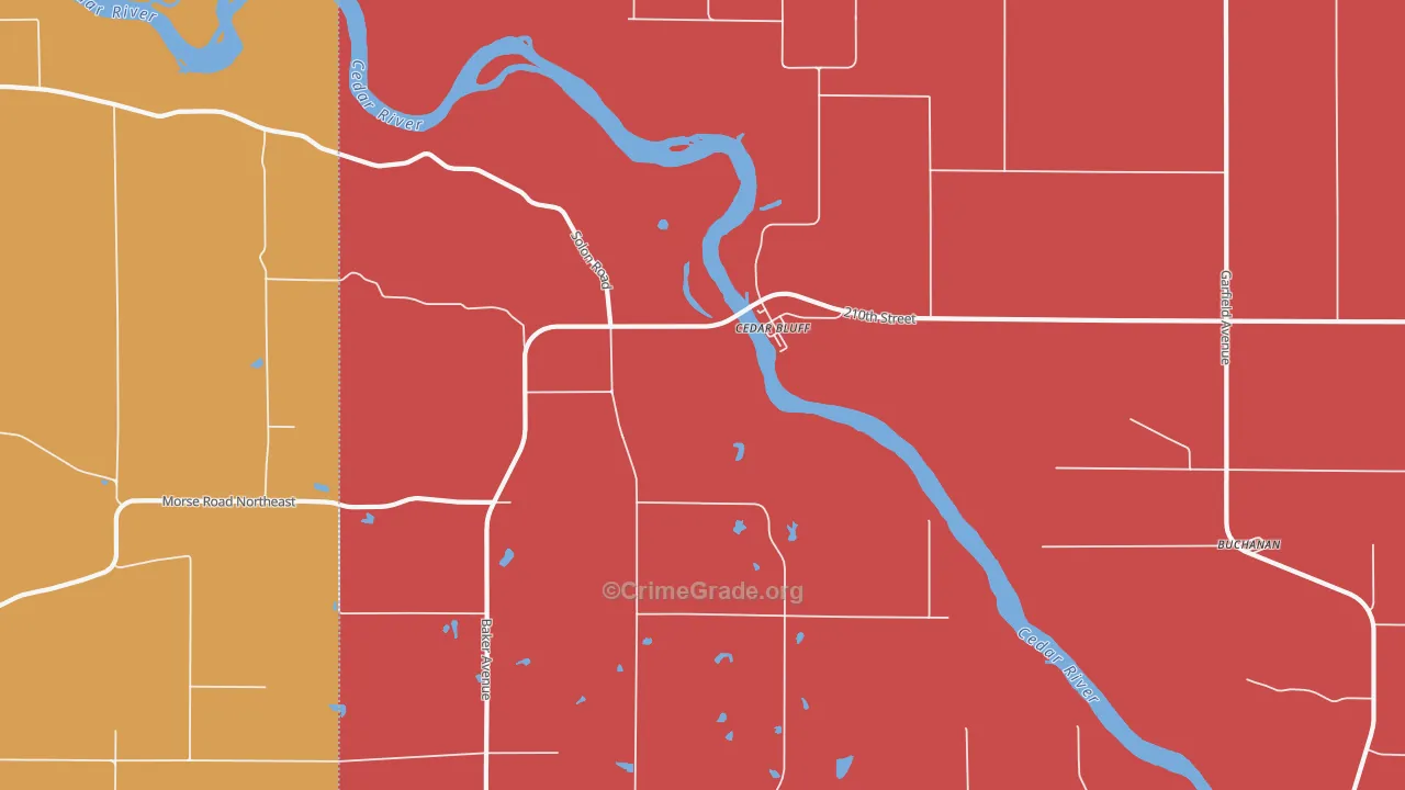 Cedar Bluff, IA Map of Robbery Rates