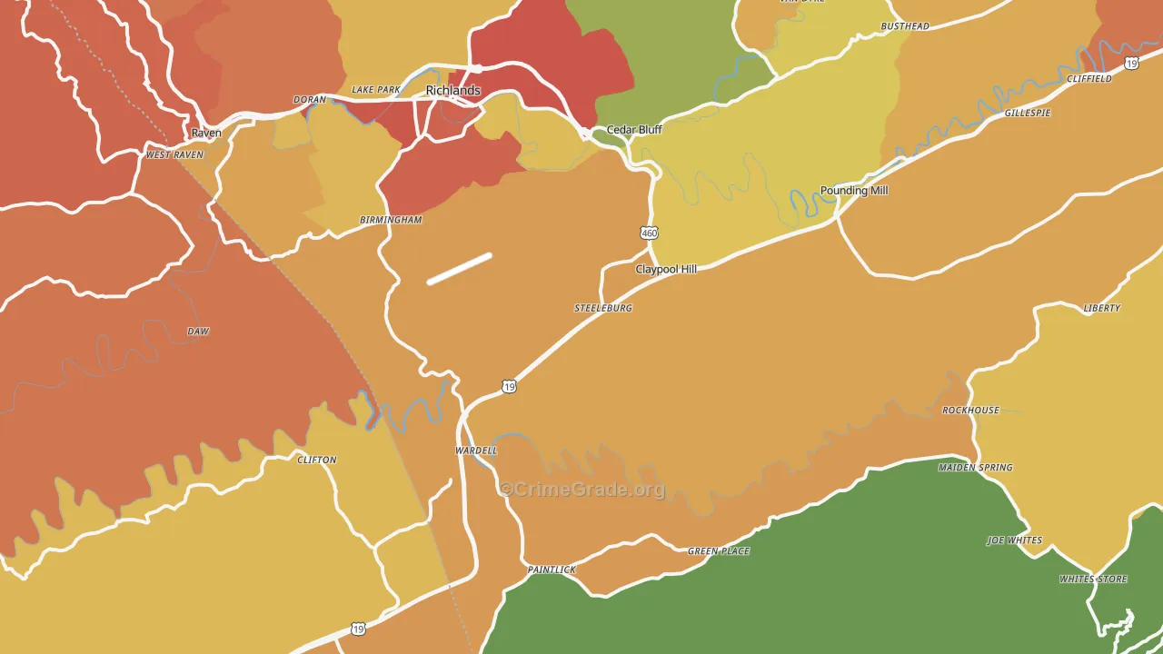 Cedar Bluff, VA Map of Robbery Rates