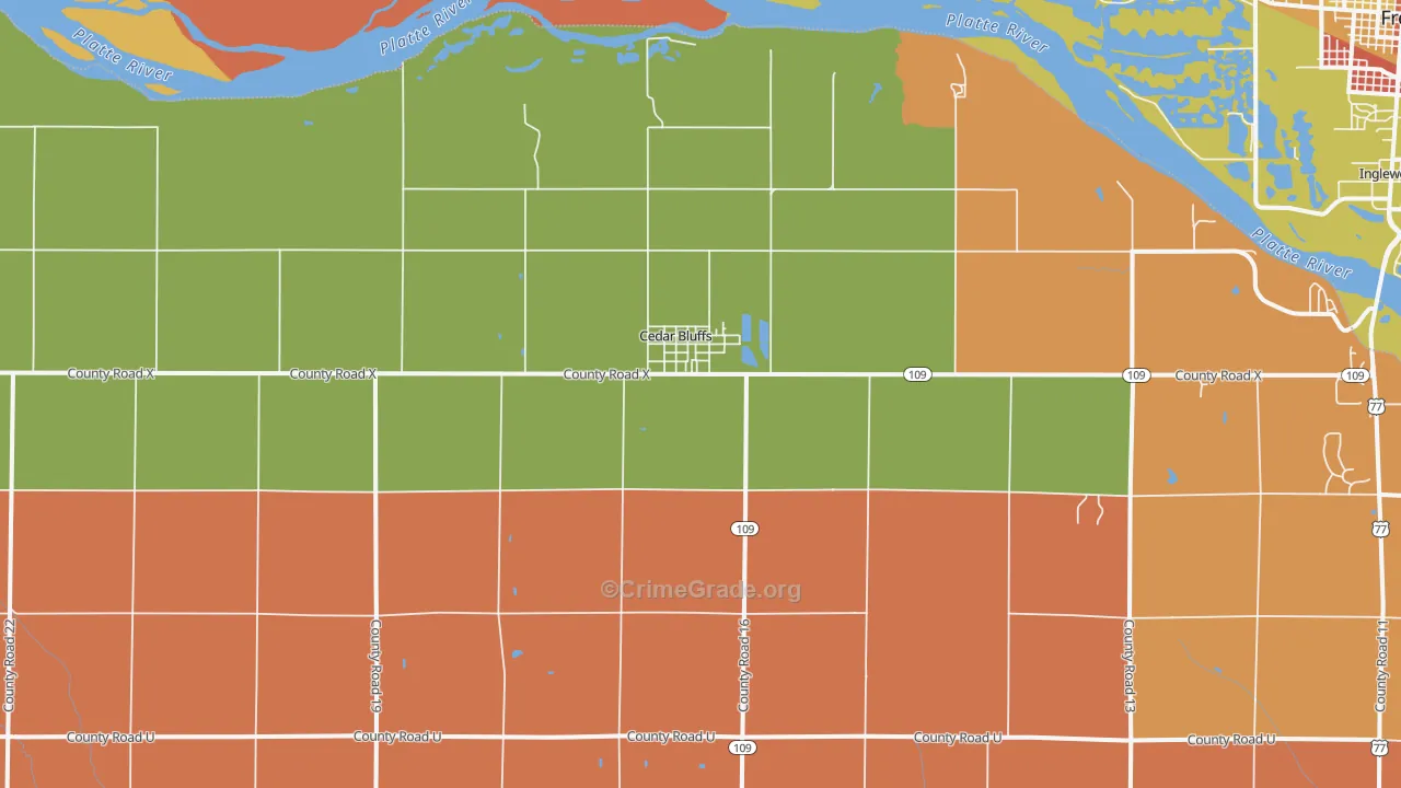 Cedar Bluffs, NE Map of Robbery Rates