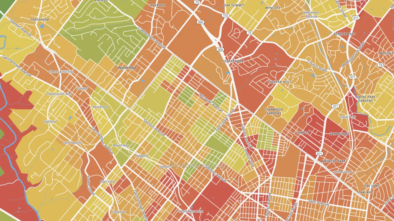 Cedar Brook, Philadelphia, PA Map of Robbery Rates