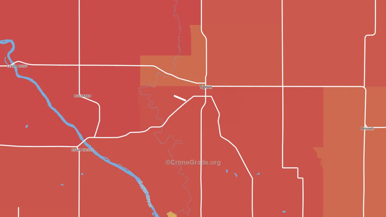 Cedar County, IA Map of Robbery Rates