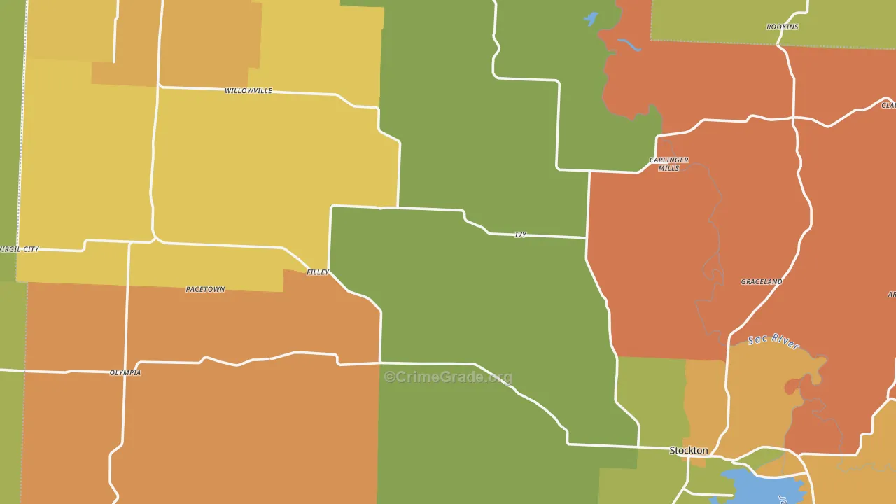 Cedar County, MO Map of Robbery Rates