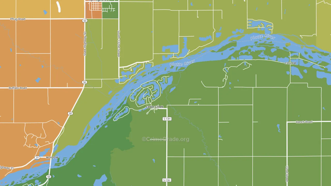 Cedar Creek, NE Map of Robbery Rates