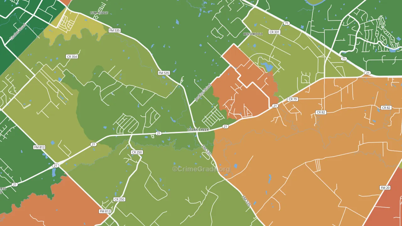 Cedar Creek, TX Map of Robbery Rates