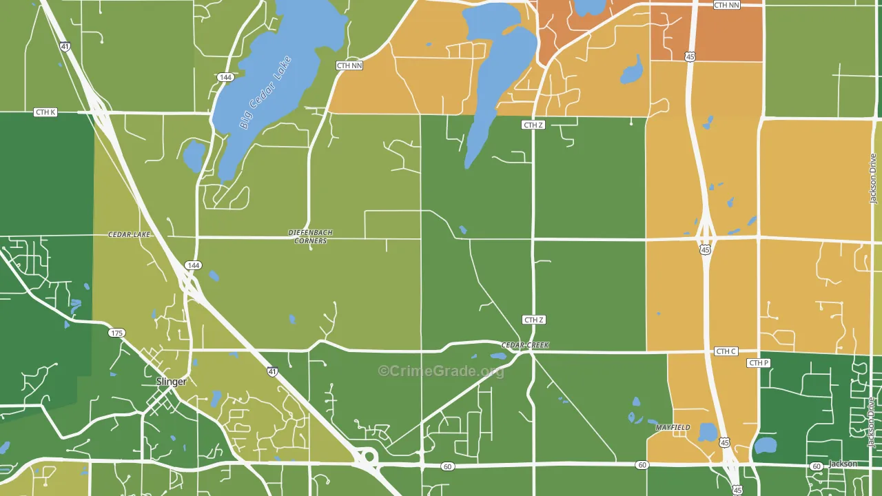 Cedar Creek, WI Map of Robbery Rates