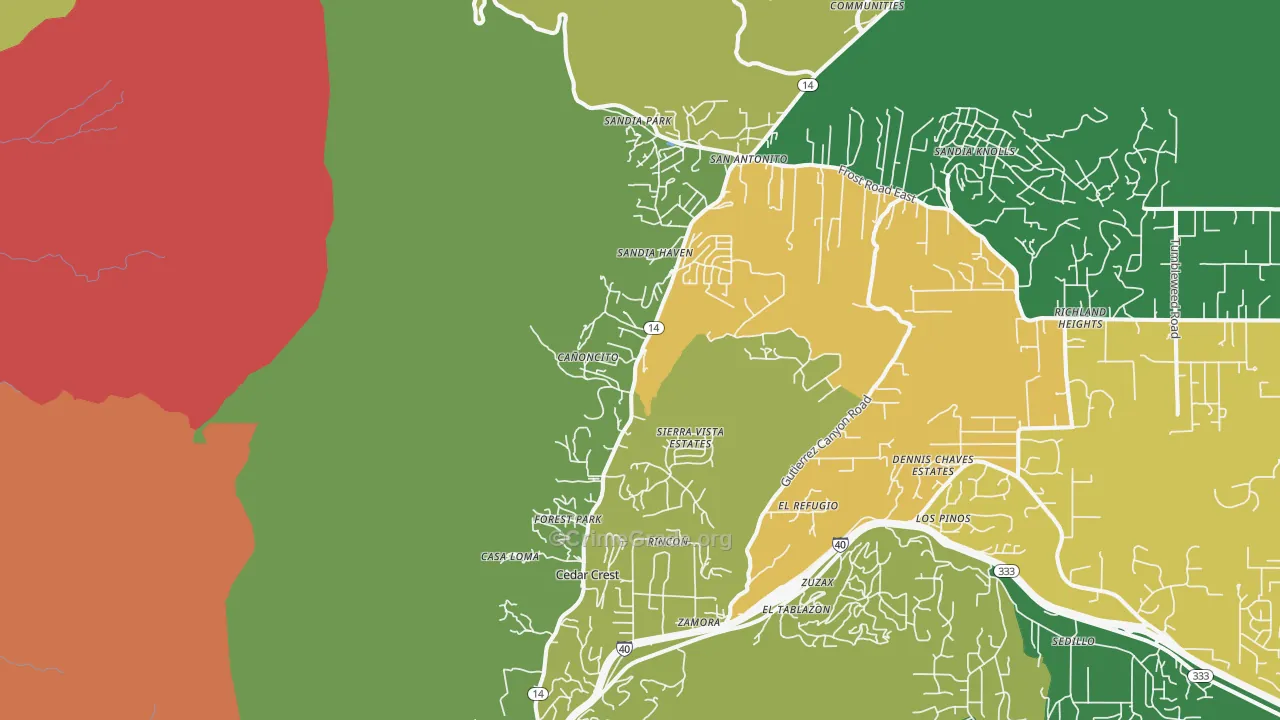 Cedar Crest, NM Map of Robbery Rates