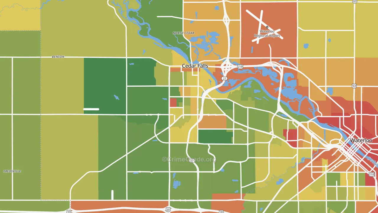 Cedar Falls, IA Map of Robbery Rates