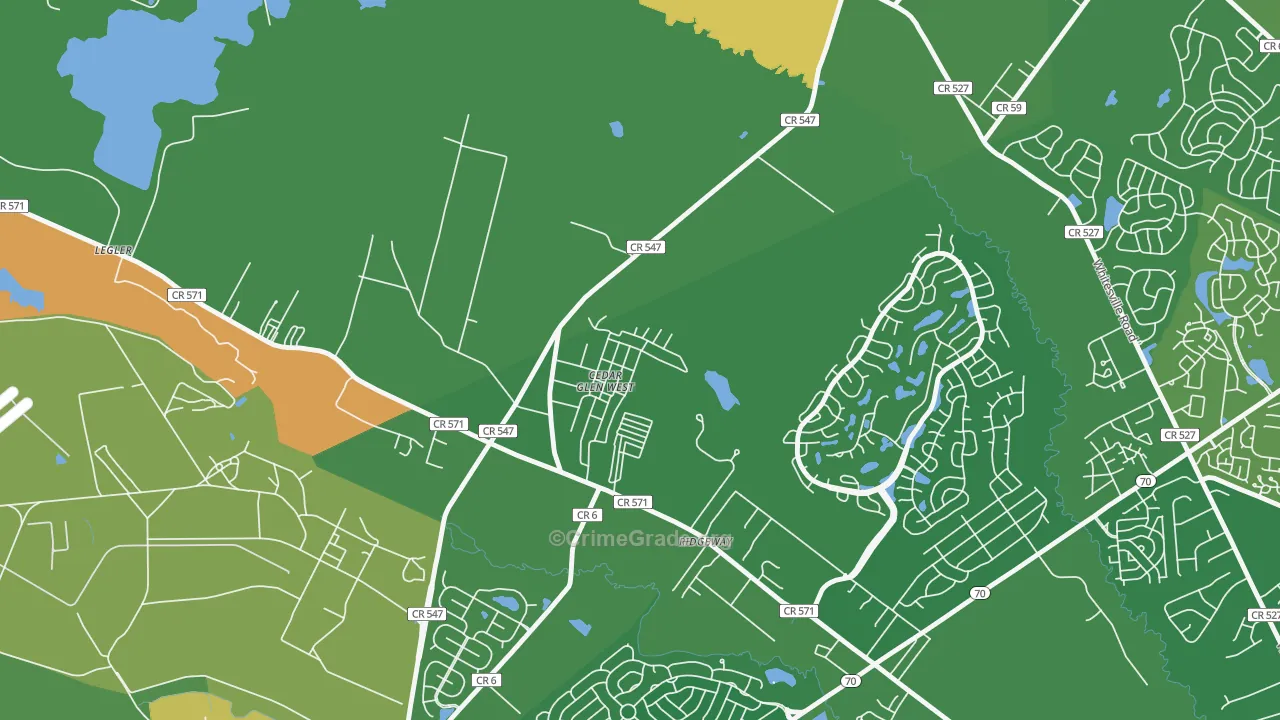 Cedar Glen West, NJ Map of Robbery Rates