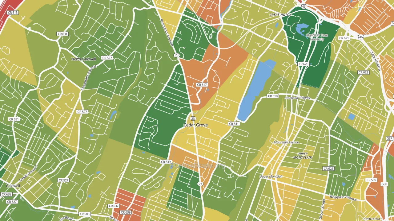 Cedar Grove, NJ Map of Robbery Rates