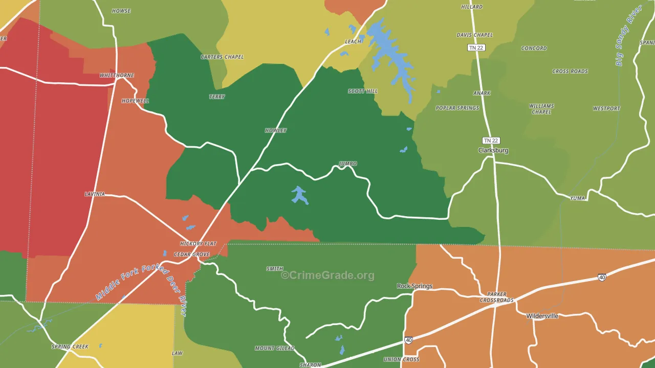 Cedar Grove, TN Map of Robbery Rates