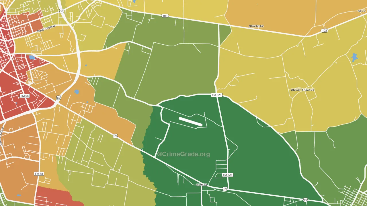 Cedar Grove, TX Map of Robbery Rates