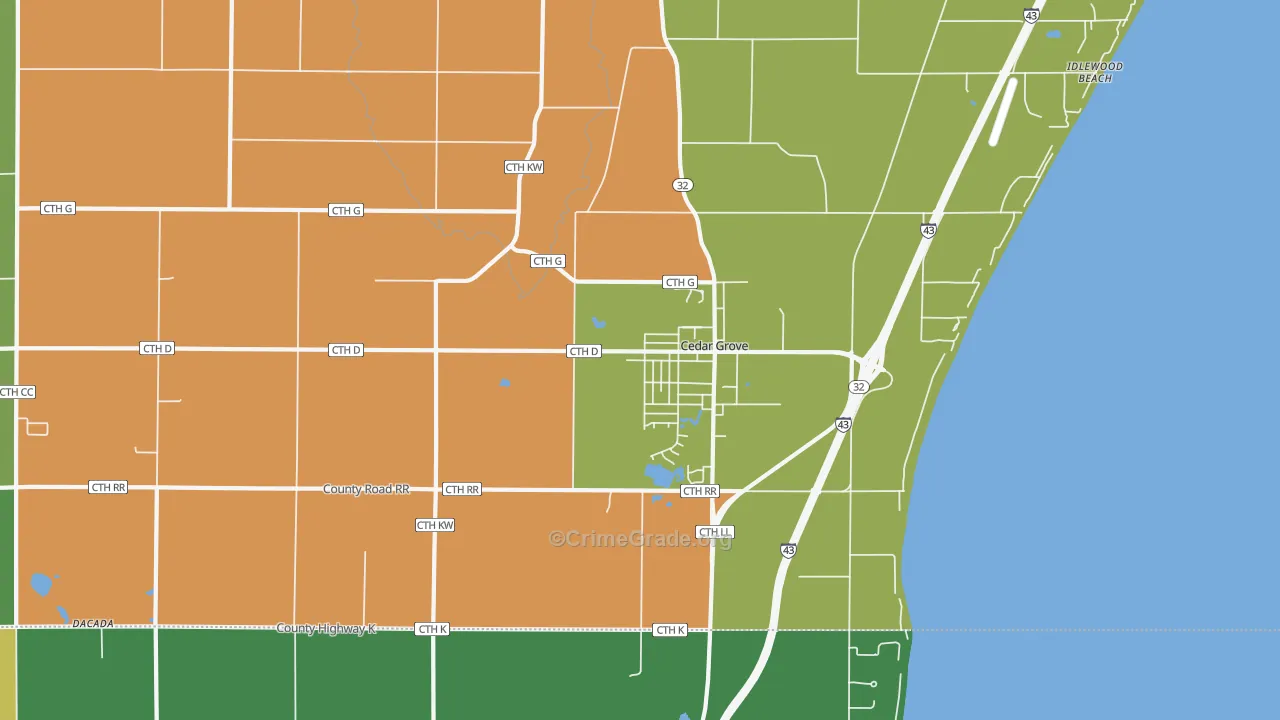 Cedar Grove, WI Map of Robbery Rates