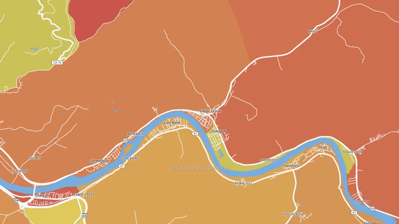 Cedar Grove, WV Map of Robbery Rates