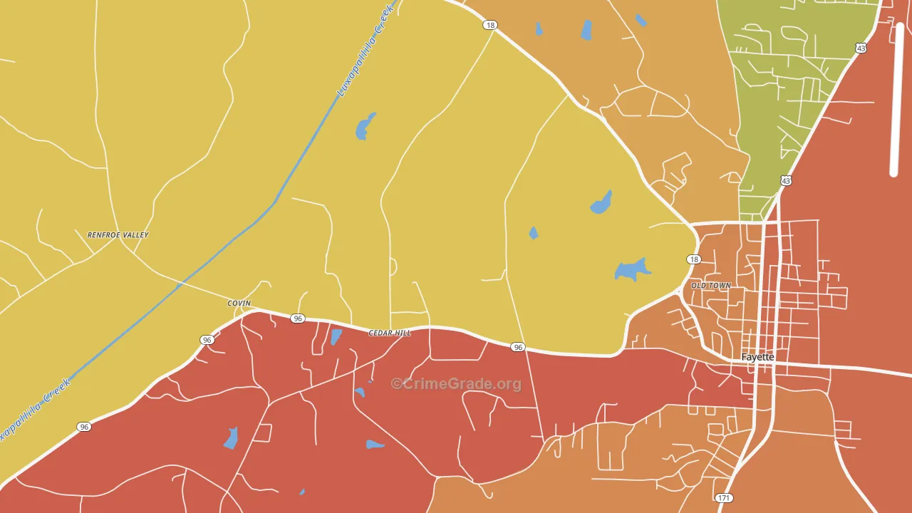 Cedar Hill, AL Map of Robbery Rates