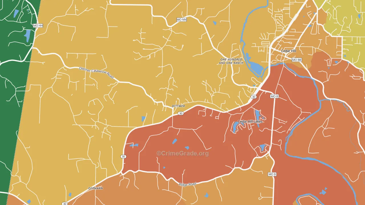 Cedar Hill Lakes, MO Map of Robbery Rates