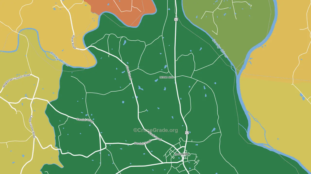 Cedar Hill, NC Map of Robbery Rates