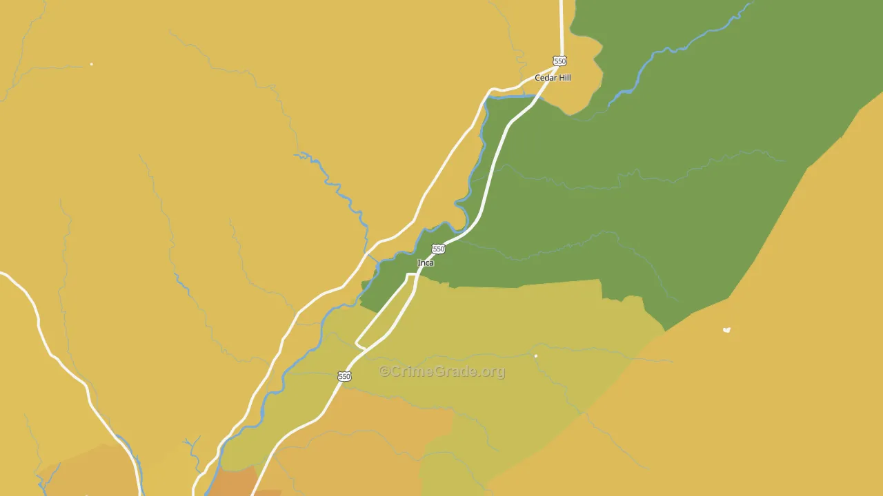 Cedar Hill, NM Map of Robbery Rates