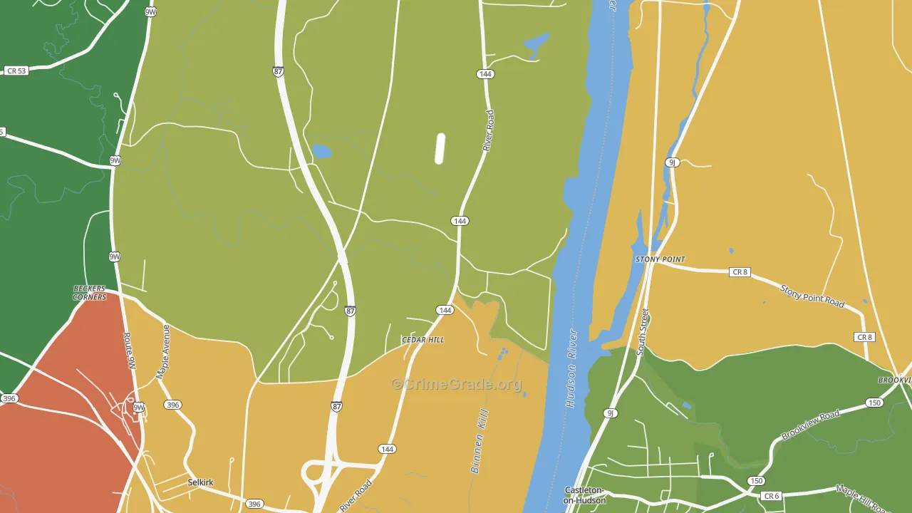 Cedar Hill, NY Map of Robbery Rates