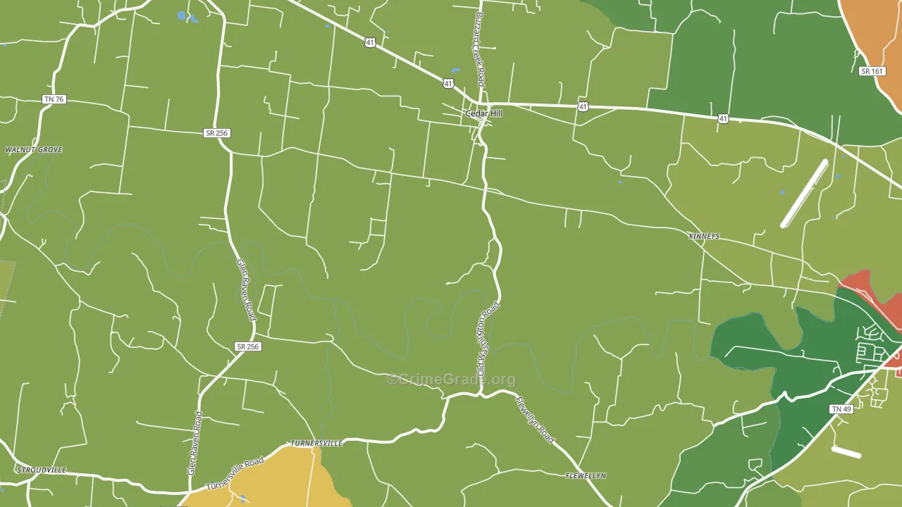 Cedar Hill, TN Map of Robbery Rates