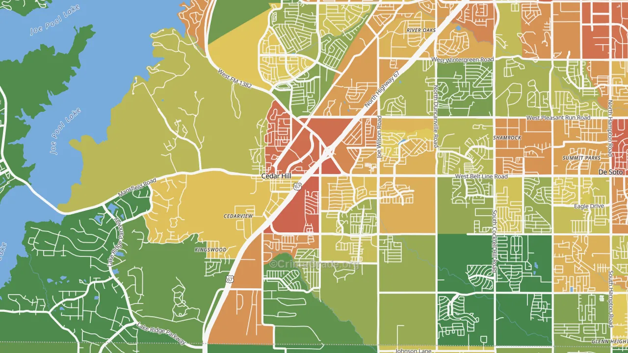 Cedar Hill, TX Map of Robbery Rates