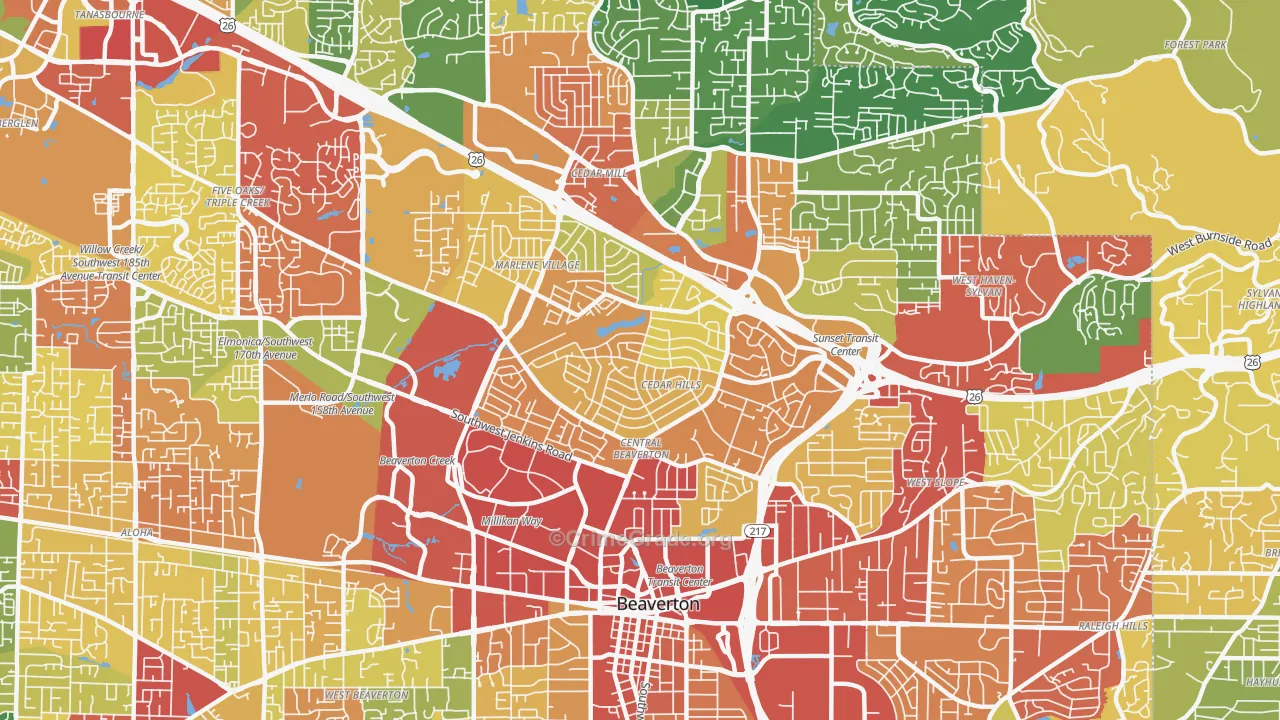 Cedar Hills-Cedar Mill North, Beaverton, OR Map of Robbery Rates