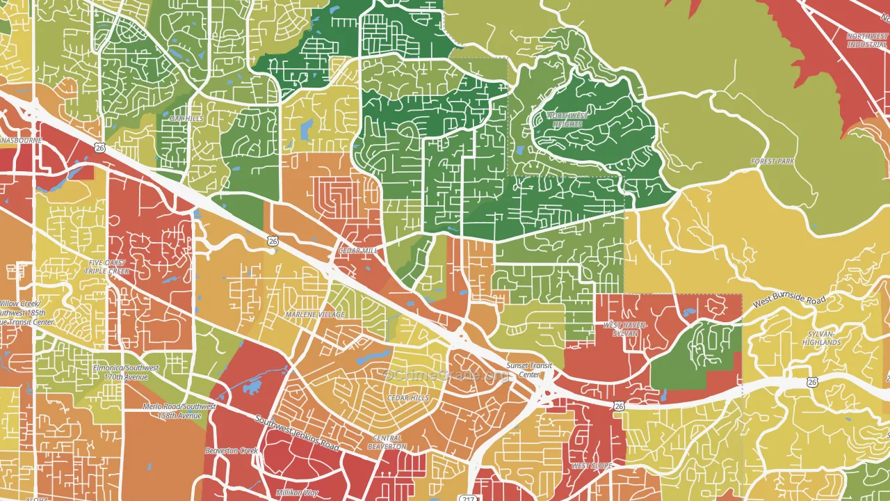 Cedar Hills-Cedar Mill, Portland, OR Map of Robbery Rates