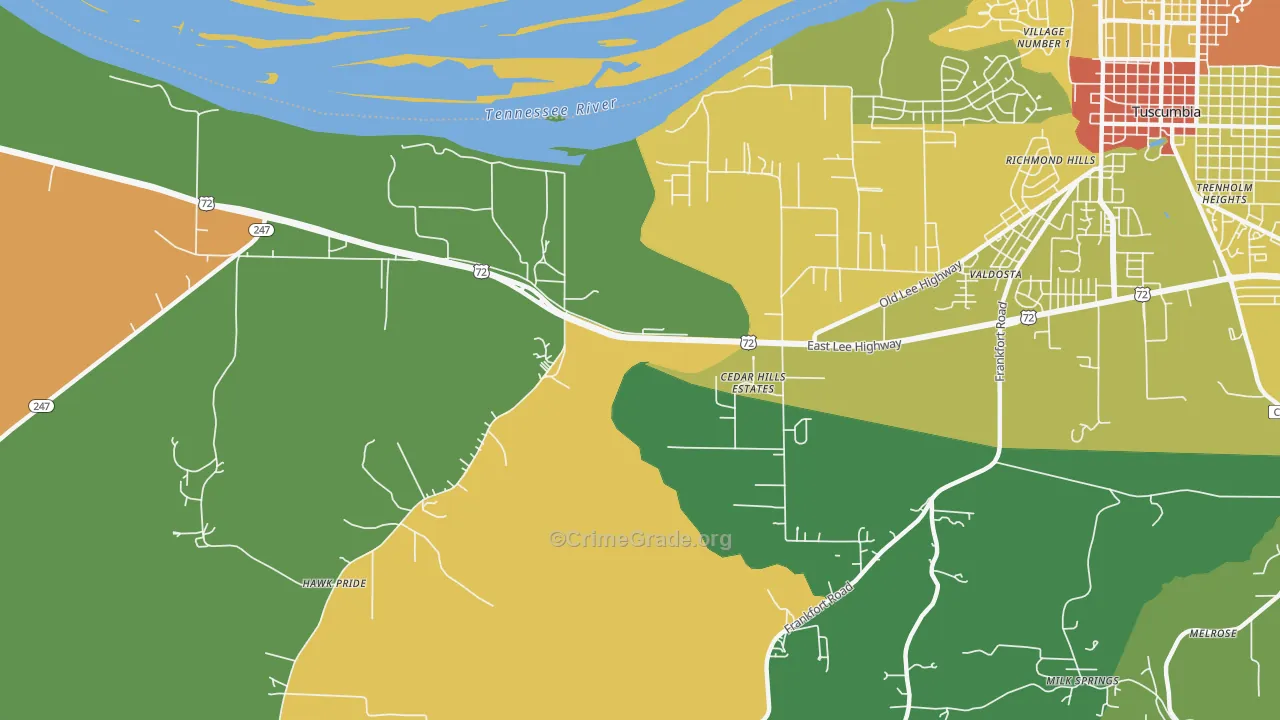 Cedar Hills Estates, AL Map of Robbery Rates