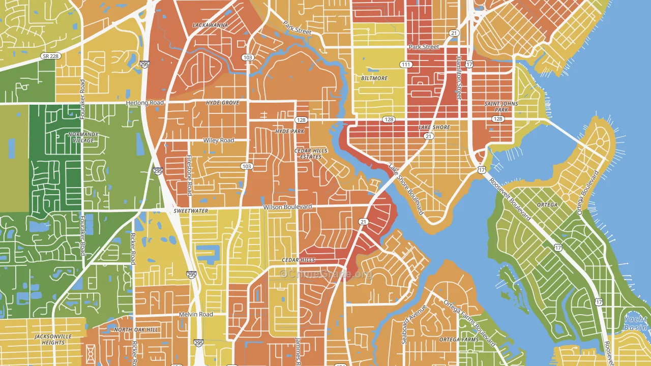 Cedar Hills Estates, Jacksonville, FL Map of Robbery Rates