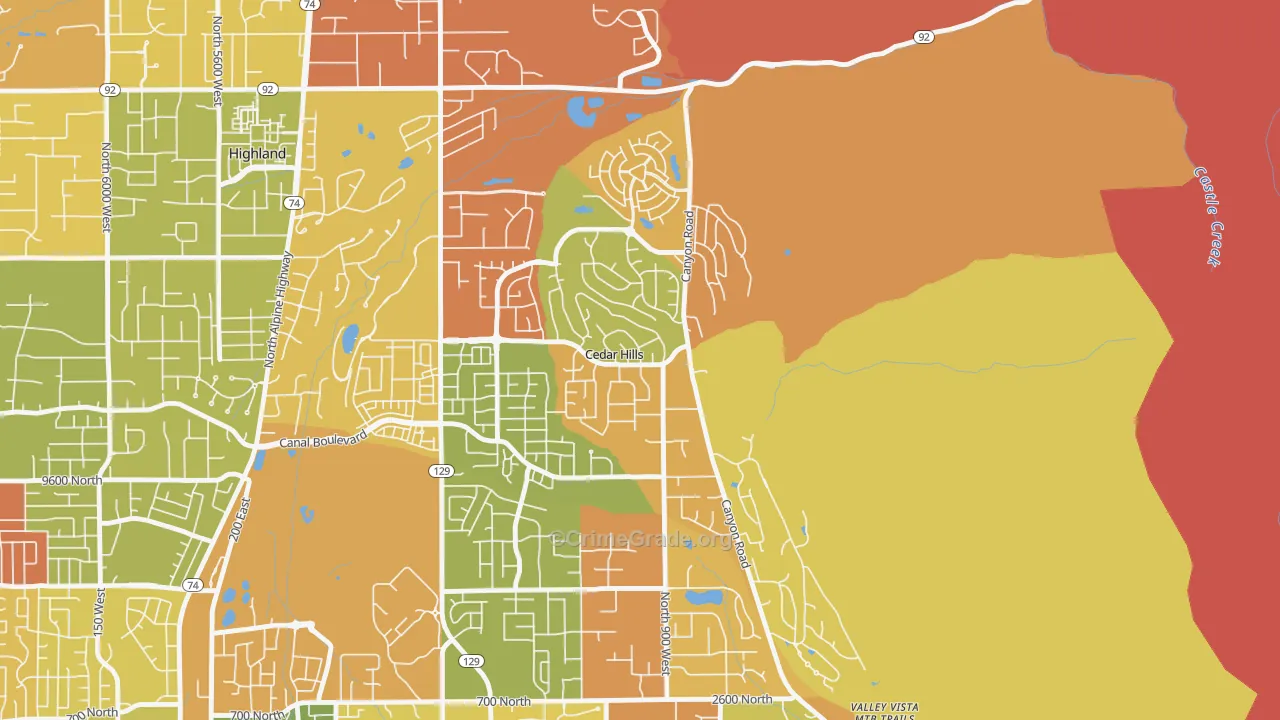 Cedar Hills, UT Map of Robbery Rates