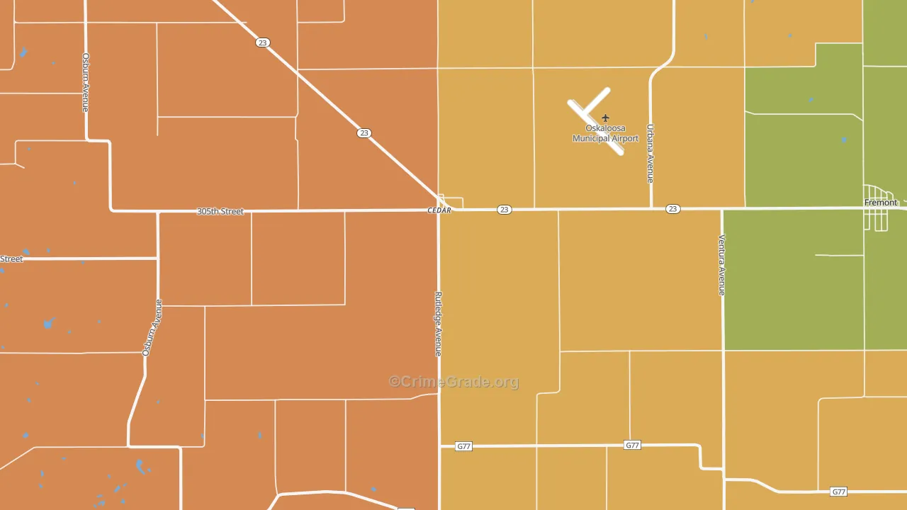 Cedar, IA Map of Robbery Rates