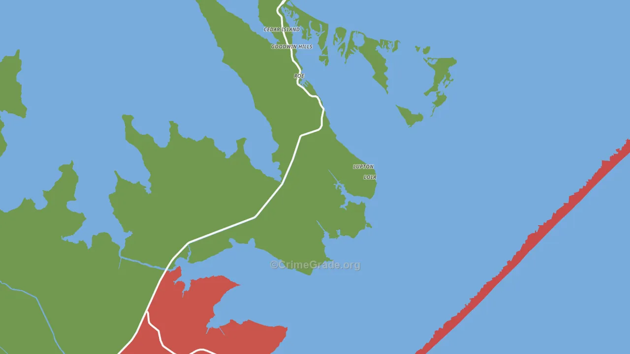 Cedar Island, NC Map of Robbery Rates