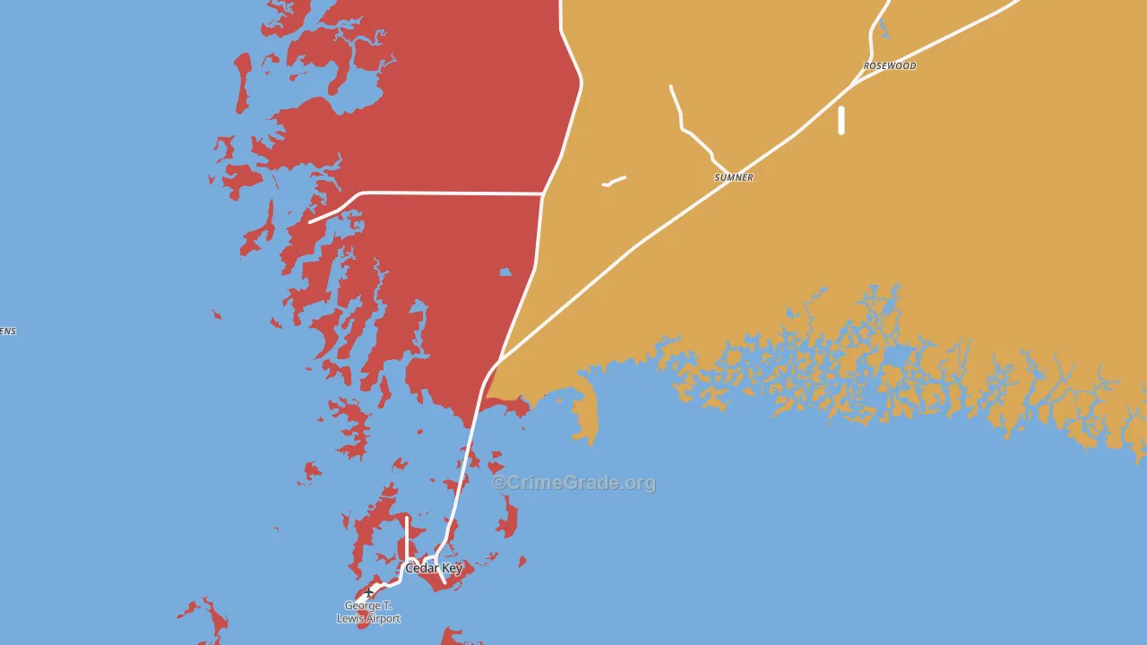 Cedar Key, FL Map of Robbery Rates