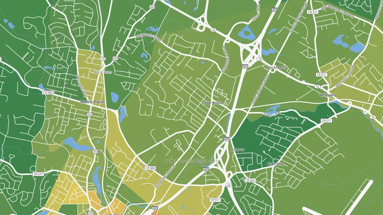 Cedar Knolls, NJ Map of Robbery Rates