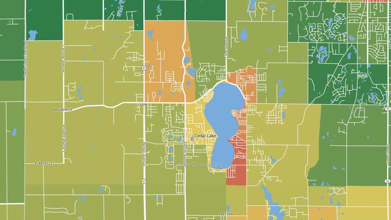 Cedar Lake, IN Map of Robbery Rates