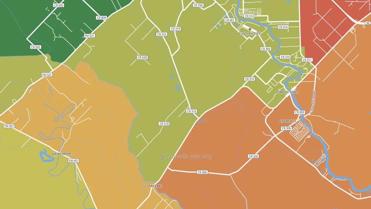 Cedar Lake, TX Map of Robbery Rates